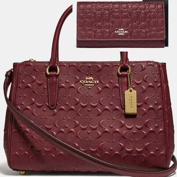 COACH SET SIGNATURE HANDBAG PURSE BAG + WALLET - Picture 2 of 12